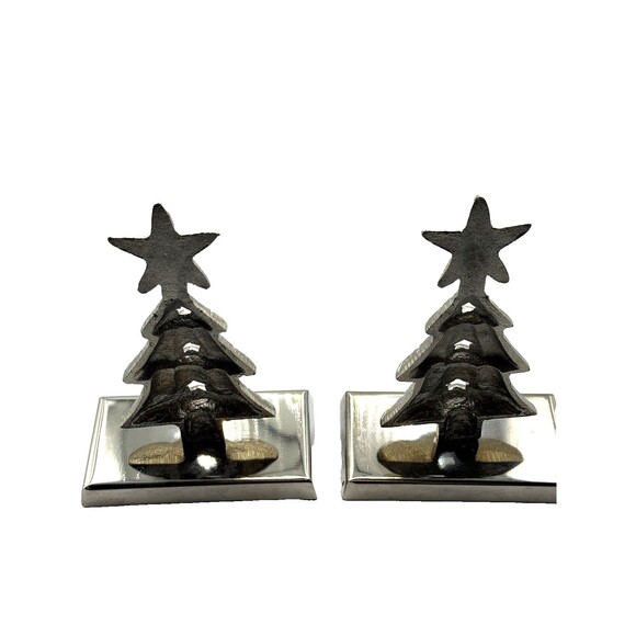 Vintage - Pair of Brass Metal Christmas Tree Shaped Stocking Hangers - Picture 4 of 7